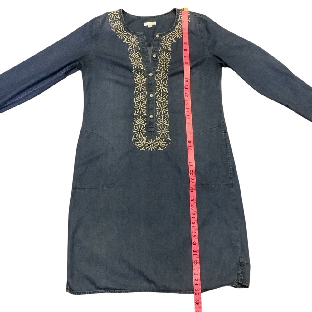J. JILL MISSY BLUE DENIM LONG SLEEVE/ EMBROIDERED DESIGN SHIRT DRESS/ Size XS - Picture 10 of 12